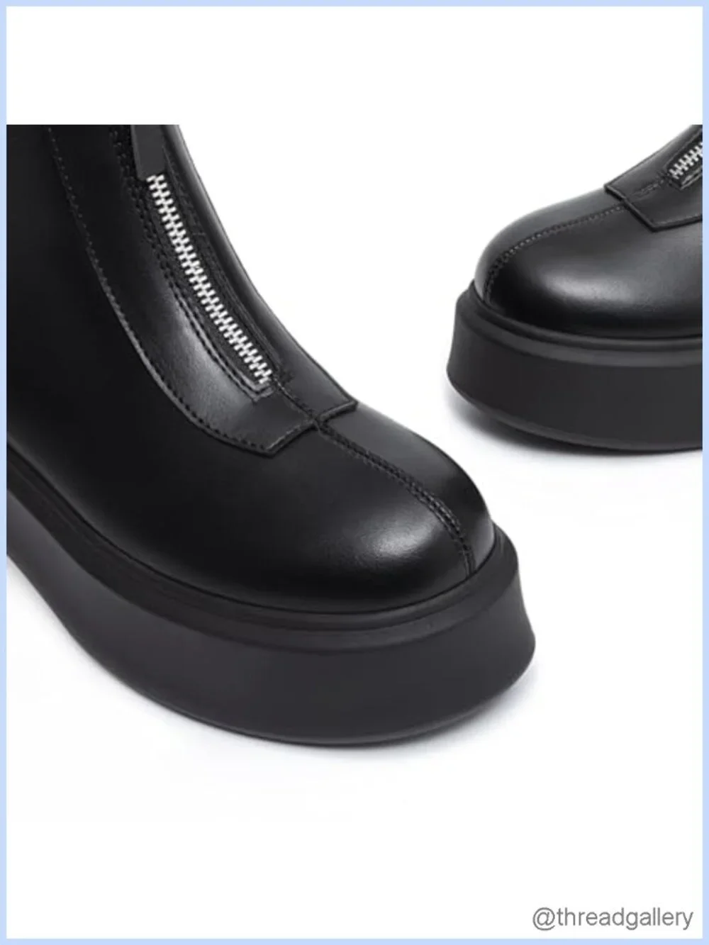 Faux Leather Platform Ankle Boots Chunky Low Heel Front Zipper